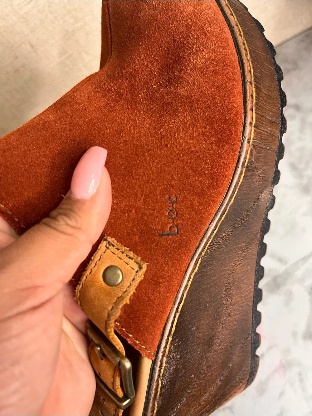 b.o.c. Rust Suede Wedge Slingback Clog - Tan Strap